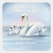 Sticker Carré Merci Mama Swan avec Baby shower bébé (Devant)