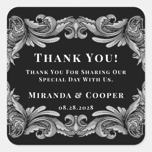 Sticker Carré Merci Mariage Art déco moderne en feuille (Devant)