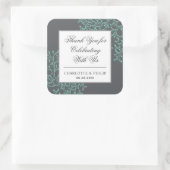 Sticker Carré Merci Mariage côtier vert et gris de mer (Sac)