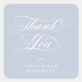 Sticker Carré Merci Mariage de script élégant bleu doux (Devant)
