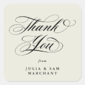 Sticker Carré Merci Mariage de script ivoire élégant (Devant)