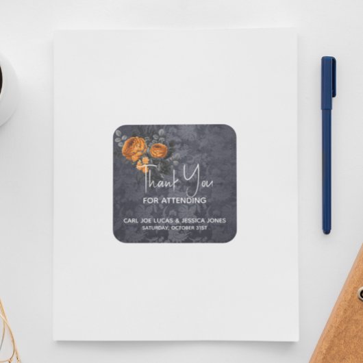 Sticker Carré Merci Mariage d'Halloween Rose orange