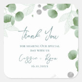 Sticker Carré Merci Mariage d'inspiration eucalyptus (Devant)
