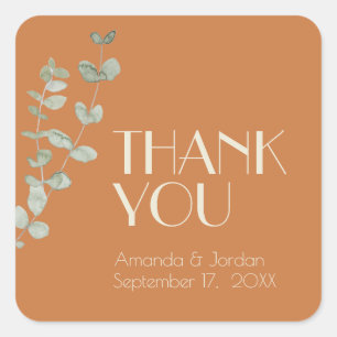 Sticker Carré Merci Mariage en terre cuite Eucalyptus Deco