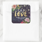 Sticker Carré Merci mariage Favor Chic Floral Purple Lumières (Sac)