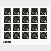 Sticker Carré Merci Mariage Favor QR CODE BlackGolden Heart (Feuille)