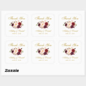Sticker Carré Merci Mariage Floral Or Bourgogne Sq (Feuille)