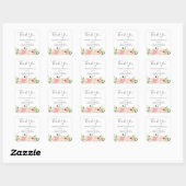 Sticker Carré Merci Mariage floral rose et élégant (Feuille)