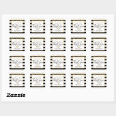 Sticker Carré Merci Mariage moderne blanc noir et or (Feuille)