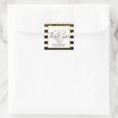 Sticker Carré Merci Mariage moderne blanc noir et or (Sac)