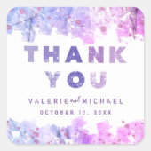 Sticker Carré Merci Mariage moderne rose et violet (Devant)