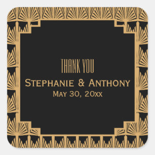 Sticker Carré Merci Mariage Motif Gold et Black Art Déco