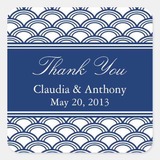 Sticker Carré Merci Mariage Motif Royal Blue Seigaiha (Devant)