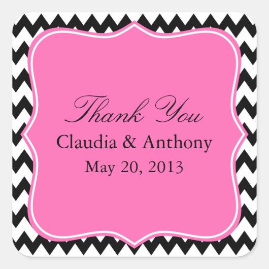 Sticker Carré Merci Mariage noir, blanc et chaud Zigzag (Devant)