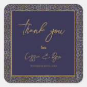 Sticker Carré Merci Mariage tendance Marine et Gold Design (Devant)