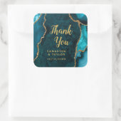 Sticker Carré Merci Mariage turquoise Blue et Gold Agate (Sac)