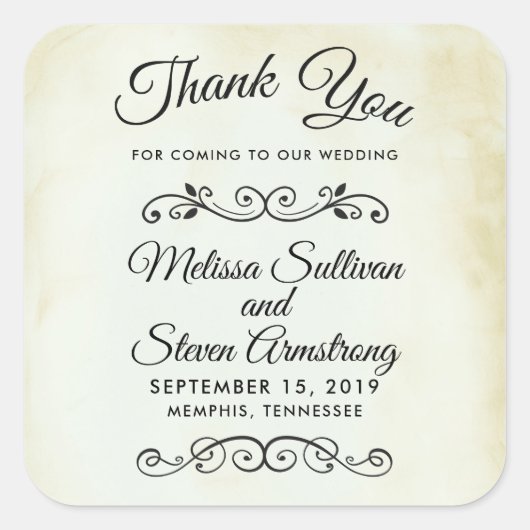 Sticker Carré Merci Mariage vintage de style occidental (Devant)