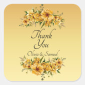 Sticker Carré Merci Mariée, le marié nomme des fleurs jaune doré (Devant)