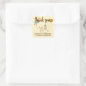 Sticker Carré Merci mignon Design Mariage Oiseaux et fleurs (Sac)