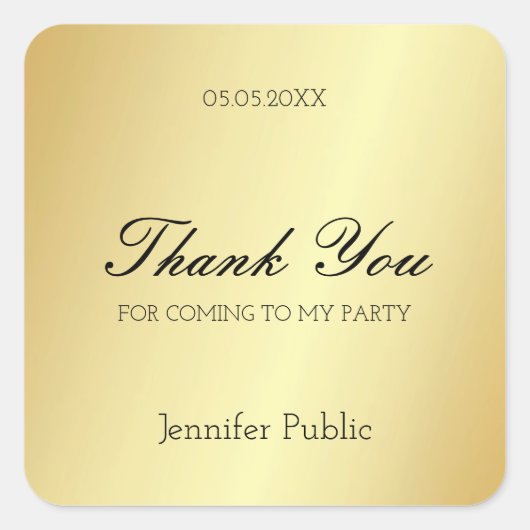 Sticker Carré Merci Modèle or Texte à main (Devant)