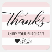 Sticker Carré Merci Modern Black Script Pale Rose Strips (Devant)