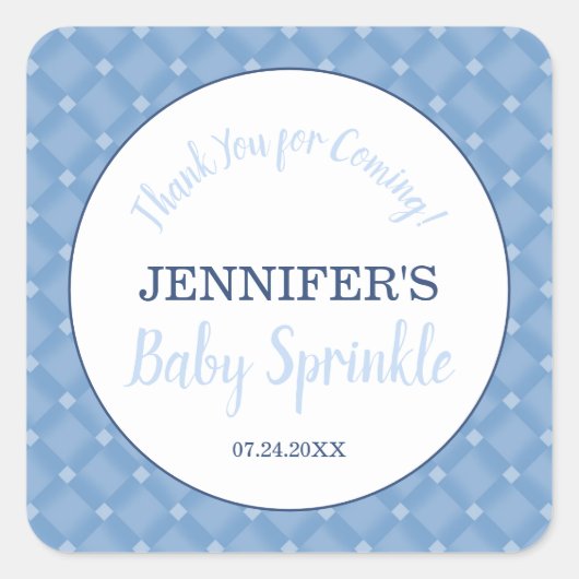Sticker Carré Merci moderne Blue Baby Sprinkle Party (Devant)