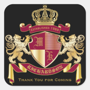 Sticker Carré Merci Monogramme Armoiries Emblème de Lion d'or