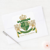 Sticker Carré Merci Monogramme Blason Vert Or Lion (Enveloppe)