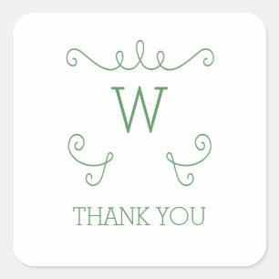 Sticker Carré Merci Monogramme vert Whimsical Flourissant