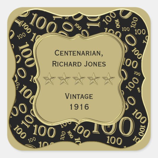 Sticker Carré Merci : Motif 100e numéro Gold/Black Bracket (Devant)