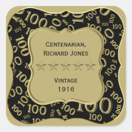 Sticker Carré Merci : Motif 100e numéro Gold/Black Bracket