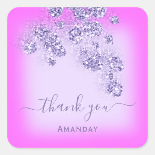 Sticker Carré Merci Name Brillant Mariage Douce 16ème Violet Ros