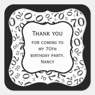 Sticker Carré Merci : Noir/Blanc 70 Nombre Motif - Support