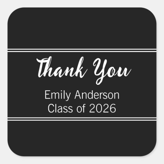 Sticker Carré Merci Noir Blanc Classe de Graduation 2025 (Devant)