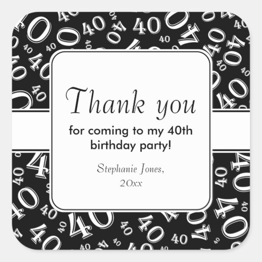 Sticker Carré Merci : Noir et Blanc 40e Motif numérique (Devant)