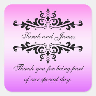 Sticker Carré Merci Noir Rose Fils Favoriser Mariage
