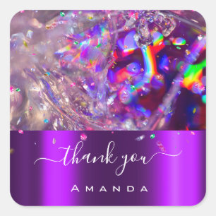Sticker Carré Merci Nom 16e Arc en ciel rose violet nuptial