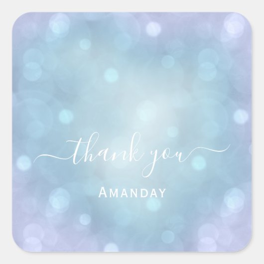 Sticker Carré Merci Nom Bleu Aqua Mariage Pastel Douce16 (Devant)