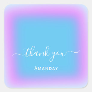 Sticker Carré Merci Nom Bleu Rose Océan Maquillage Mariée Sweet1