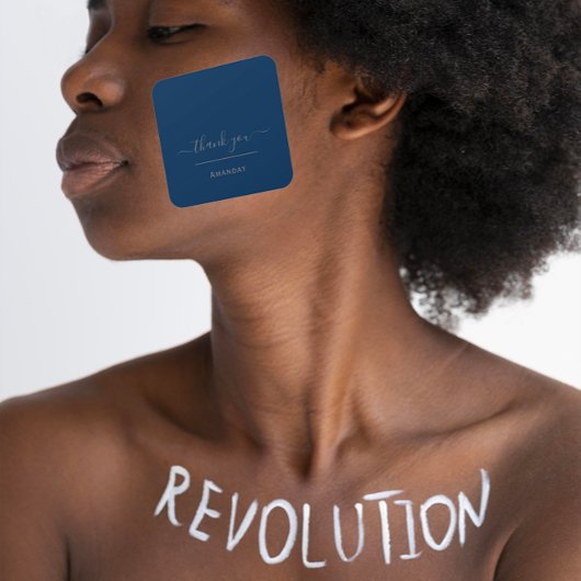 Sticker Carré Merci Nom Blue Navy MinimalIsm Boutique Shop