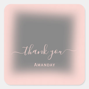 Sticker Carré Merci Nom Blush Gris Favor Mariage Douce16