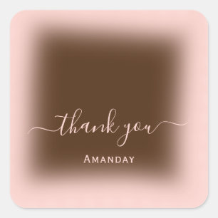 Sticker Carré Merci Nom Blush Rose Maquillage Favor Mariage Douc