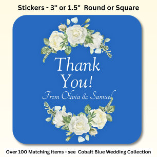 Sticker Carré Merci ! Nom de la mariée et du marié Bleu cobalt e