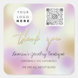 Sticker Carré Merci Nom de l'entreprise Logo Qr Code Shop Abstra