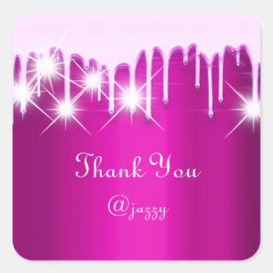 Sticker Carré Merci Nom Dégoulinant Favori Rose Fuchsia Baie