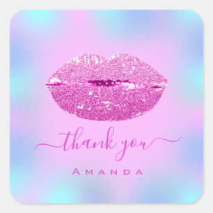 Sticker Carré Merci Nom Douce16ème Pastel Ombre  Lèvres Roses