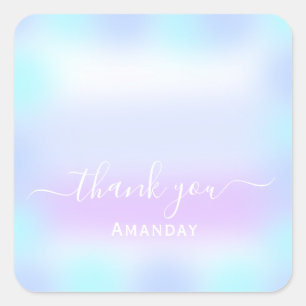Sticker Carré Merci Nom Holographic Sweet. 16e Rose Bleu