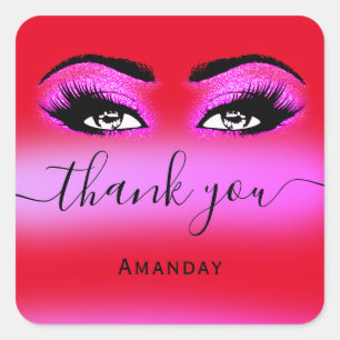 Sticker Carré Merci Nom Hot Pink Red Boutique Logo