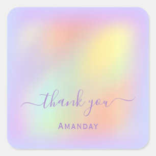 Sticker Carré Merci Nom Maquillage Holographique Violet
