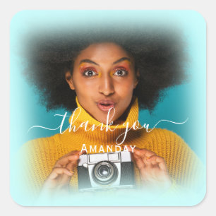 Sticker Carré Merci Nom Photo BLUE FRAME Bridal Sweet16